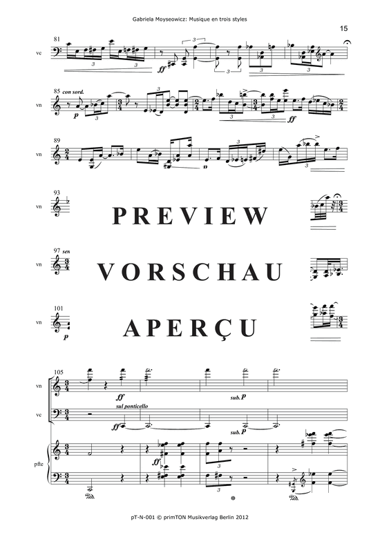 Product gallery: Page 20 of 21 Musique en trois styles pour violon, violoncelle et piano (1969) , ,  (Trio for violin, violoncello + piano)