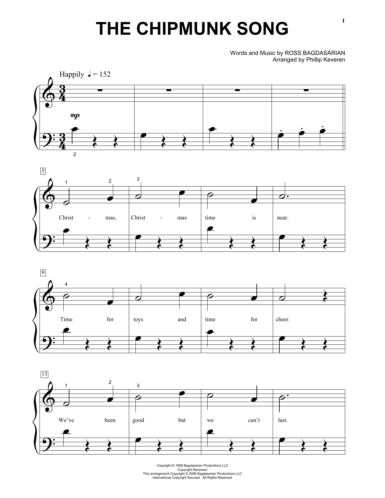 Product gallery: Page 1 of 1 The Chipmunk Song (arr. Phillip Keveren), Alvin And The Chipmunks