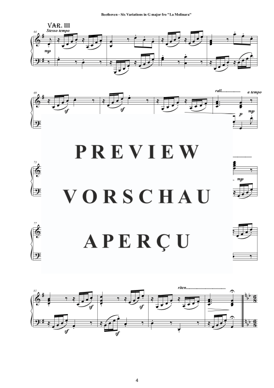 Produktgalerie: Seite 5 von 10 Six Variations in G major WoO 70 for Piano - From La Molinara, , Klavier Solo
