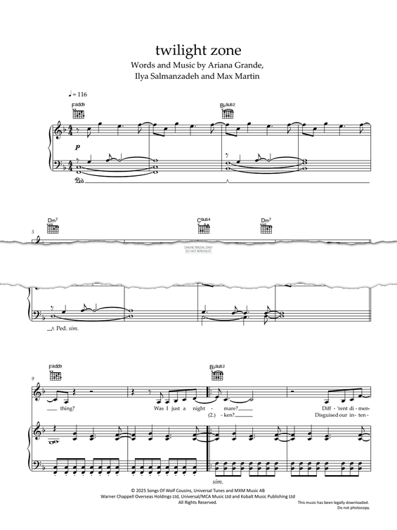 Produktgalerie: Seite 1 von 1 Twilight Zone, Ariana Grande, Gesang, Gitarre, Klavier