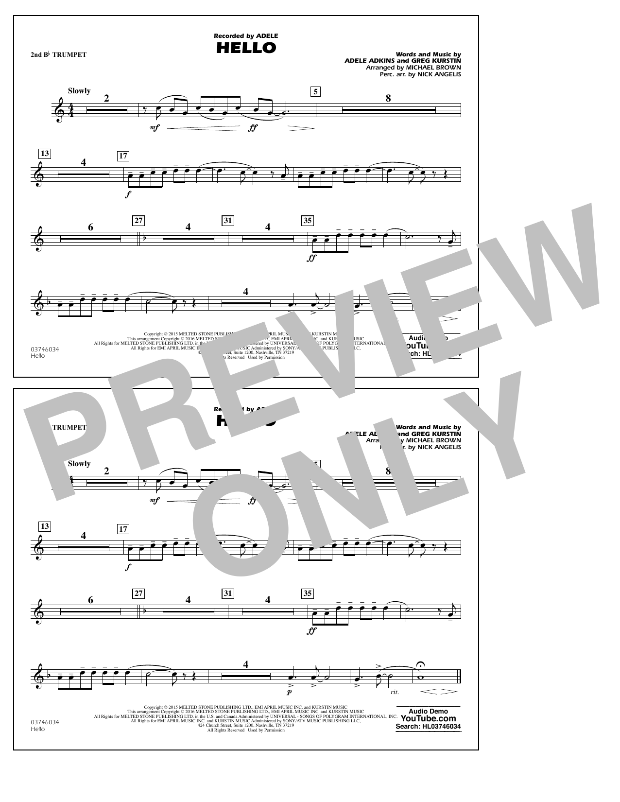 Produktgalerie: Seite 1 von 1 Hello - 2nd Bb Trumpet, Adele, Greg Kurstin, Nick Angelis, Ensemble