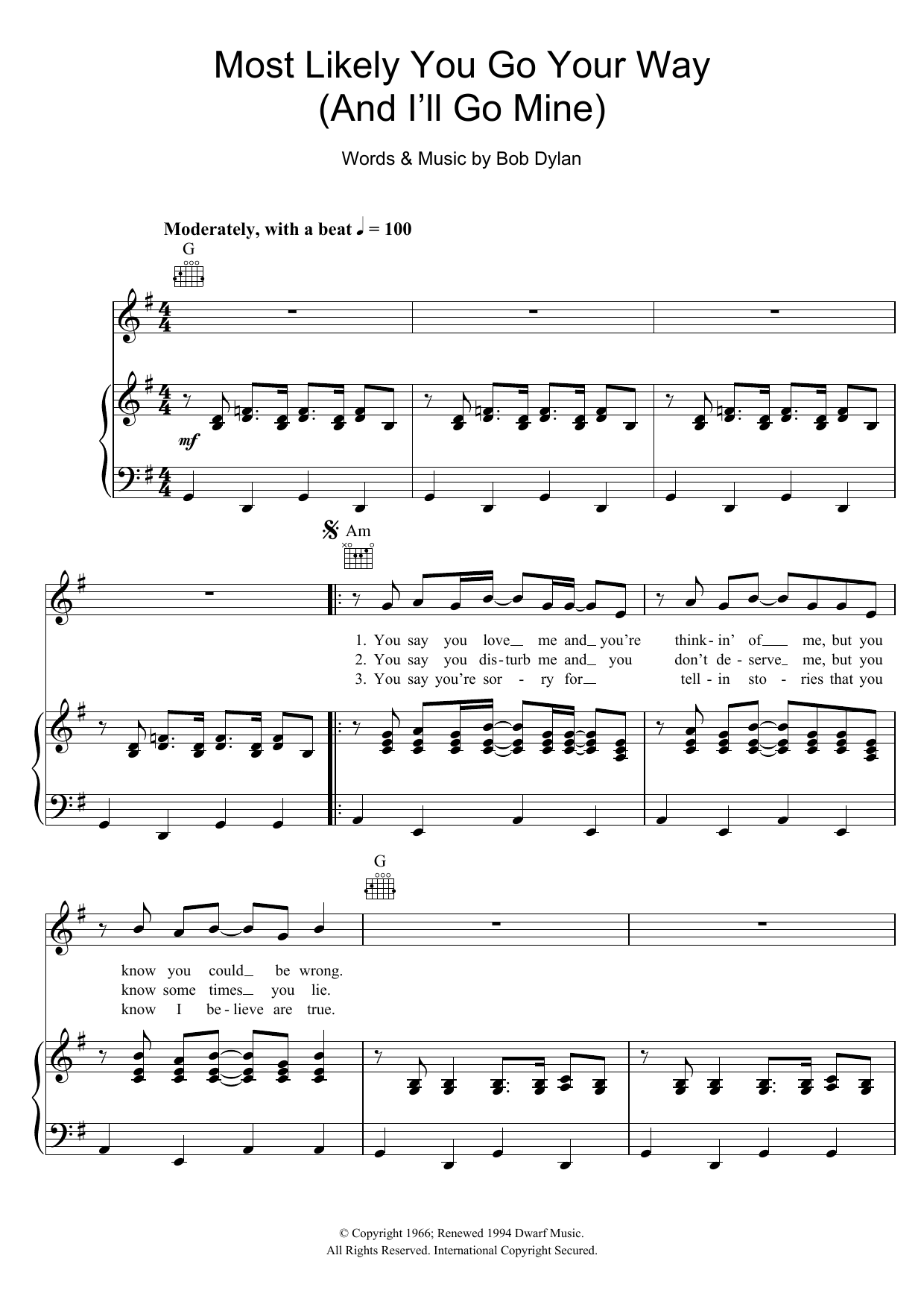 Produktgalerie: Seite 1 von 1 Most Likely You Go Your Way (And I'll Go Mine), Bob Dylan, Gesang, Gitarre, Klavier