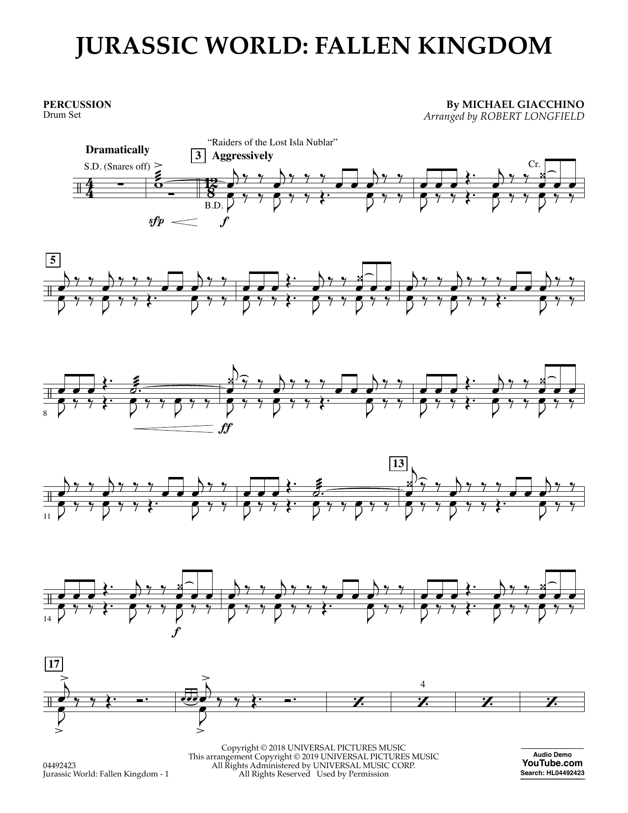 Produktgalerie: Seite 1 von 1 Jurassic World: Fallen Kingdom (arr. Robert Longfield) - Percussion, 
