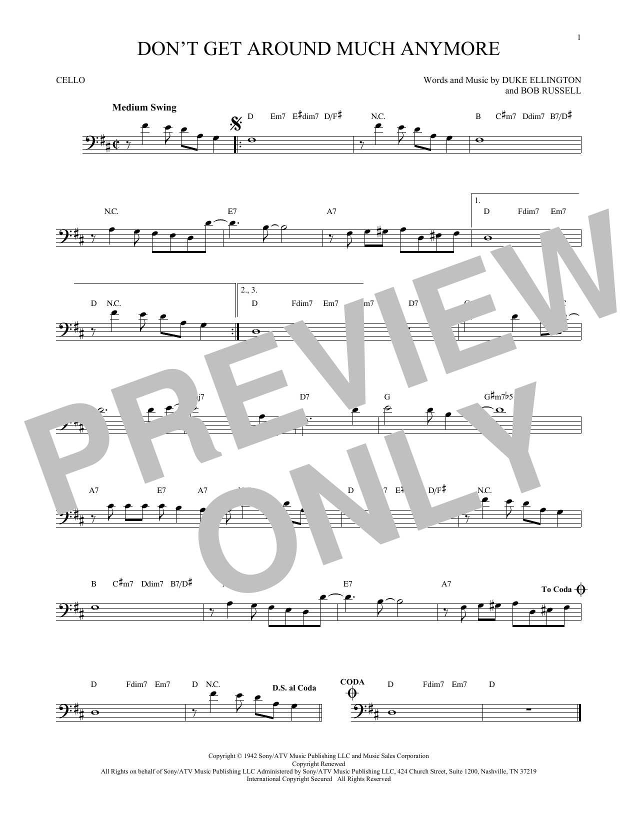 Produktgalerie: Seite 1 von 1 Don't Get Around Much Anymore, Duke Ellington, Violoncello