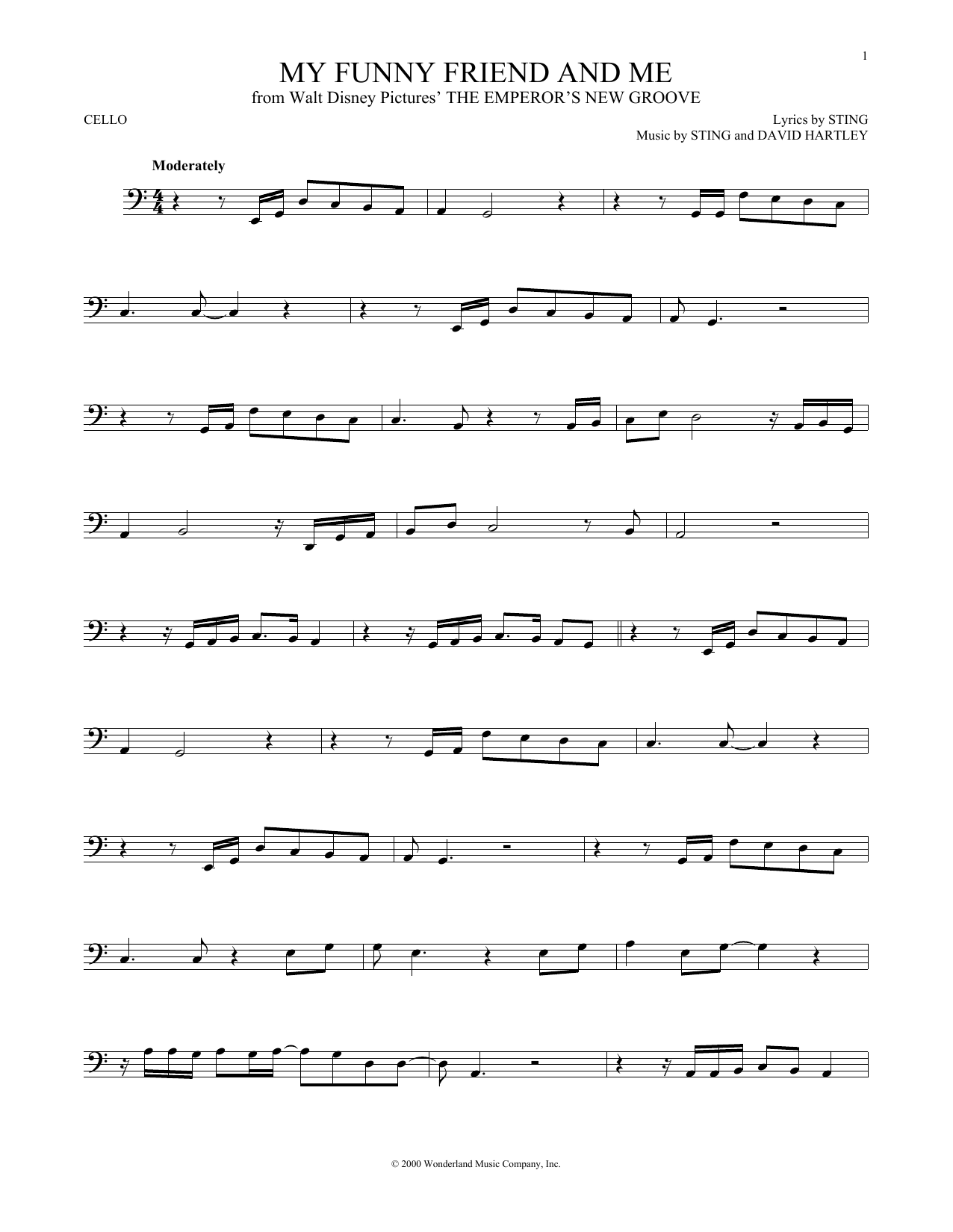 Produktgalerie: Seite 1 von 1 My Funny Friend And Me (from The Emperor's New Groove), Sting, Violoncello