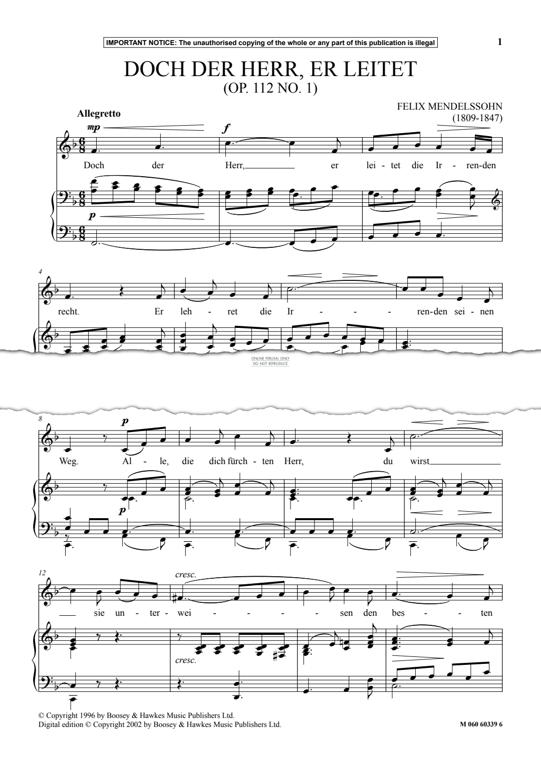 Produktgalerie: Seite 1 von 1 Doch Der Herr, Er Leitet (Op. 112 No. 1), Felix Mendelssohn, Gesang, Klavier