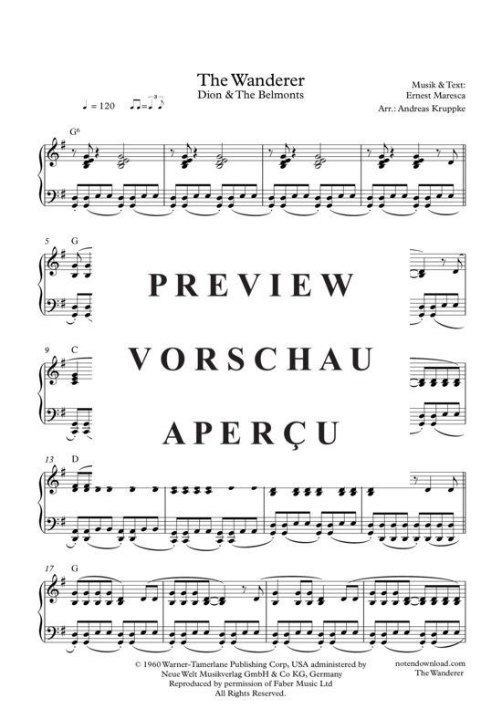 Product gallery: Page 2 of 4 The Wanderer , Dion & The Belmonts, Piano Solo