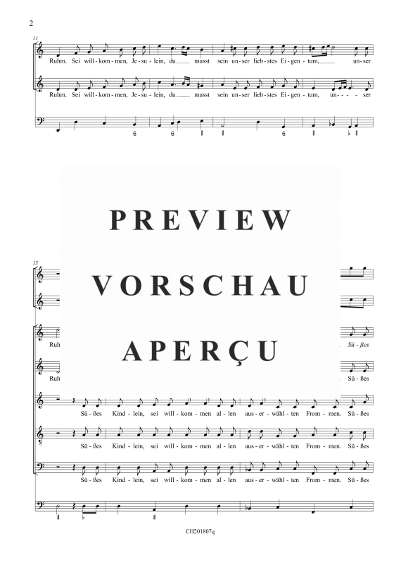 gallery: Sei willkommen, Jesulein (aus: Fest-, Buß- und Danklieder), , (5 Vokalstimmen, 2 Violinen und Continuo)