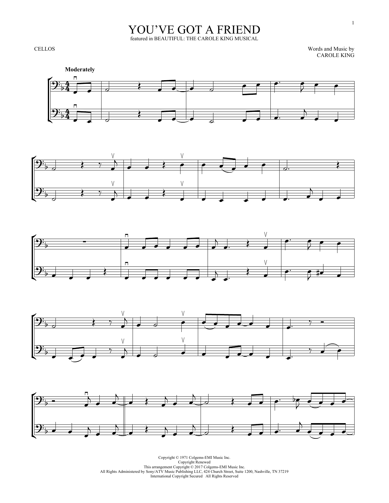 Produktgalerie: Seite 1 von 1 You've Got A Friend (from Beautiful: The Carole King Musical), Carole King, Violoncello