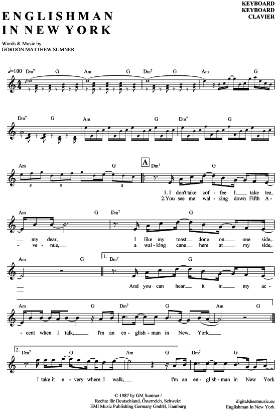 Product gallery: Page 1 of 5 Englishman in New York , Sting, (Keyboard)