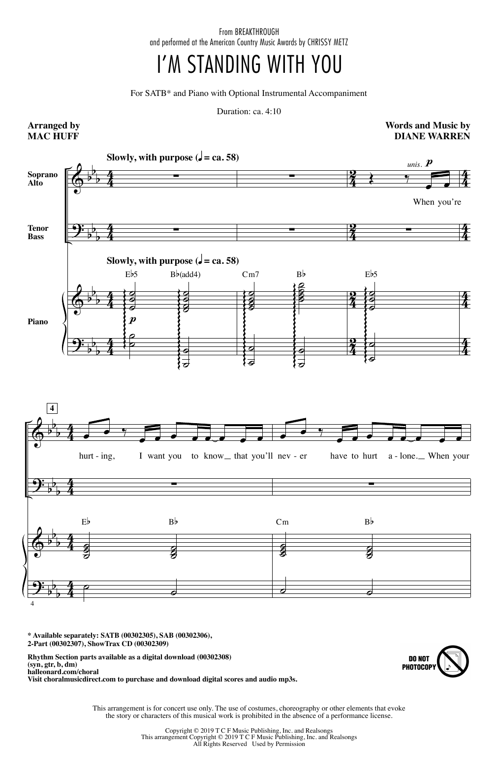 Product picture to: I'm Standing With You (from Breakthrough) (arr. Mac Huff)