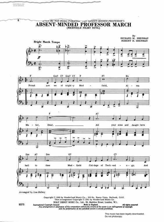 Produktbild zu: Absent Minded Professor March (Medfield Fight Song)