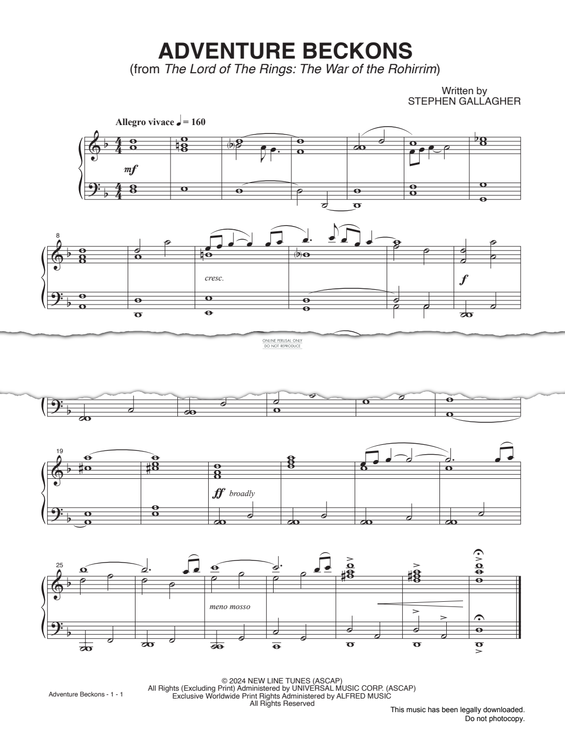 Produktgalerie: Seite 1 von 1 Adventure Beckons (from The Lord of The Rings: The War of the Rohirrim), Stephen Gallagher, Klavier