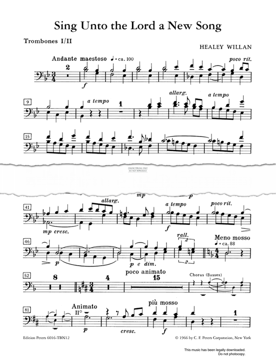 Produktgalerie: Seite 1 von 1 O Sing Unto The Lord A New Song, Healey Willan, Posaune