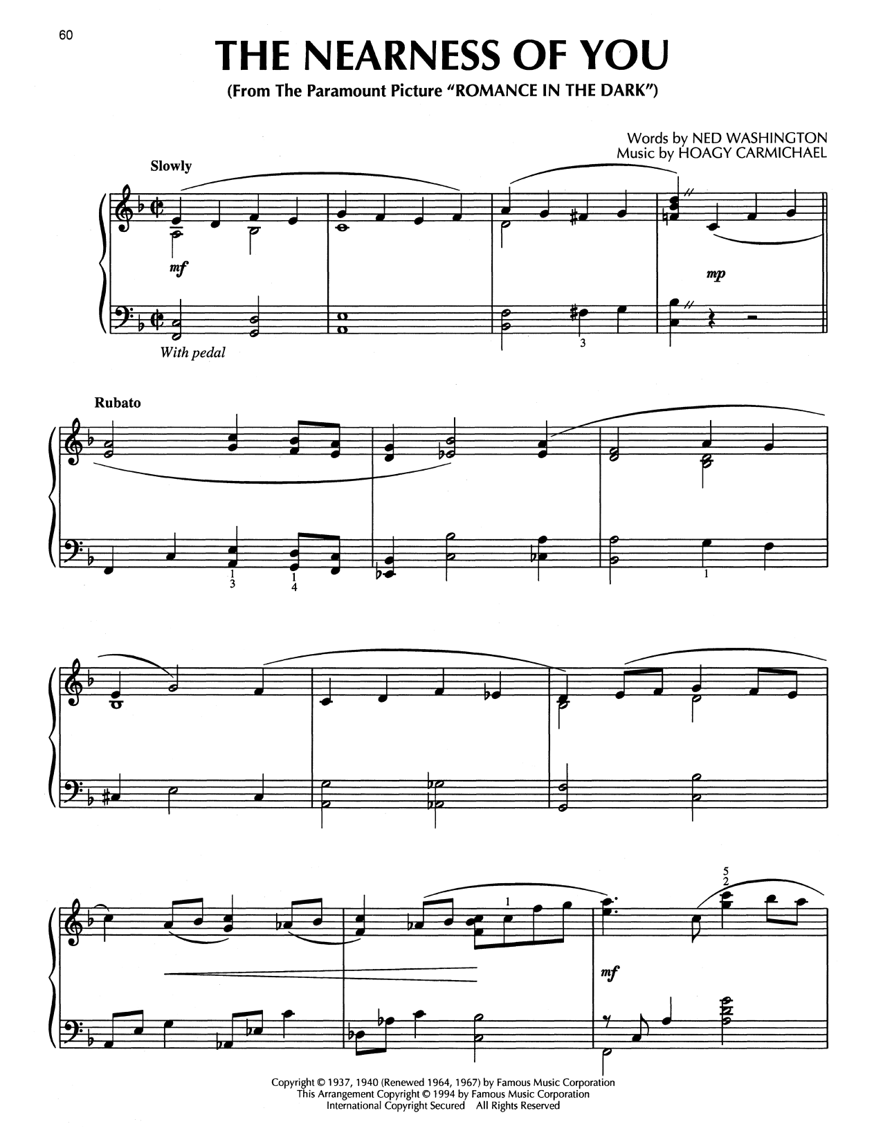 Product picture to: The Nearness Of You (from Romance In The Dark) (arr. Bill Boyd)