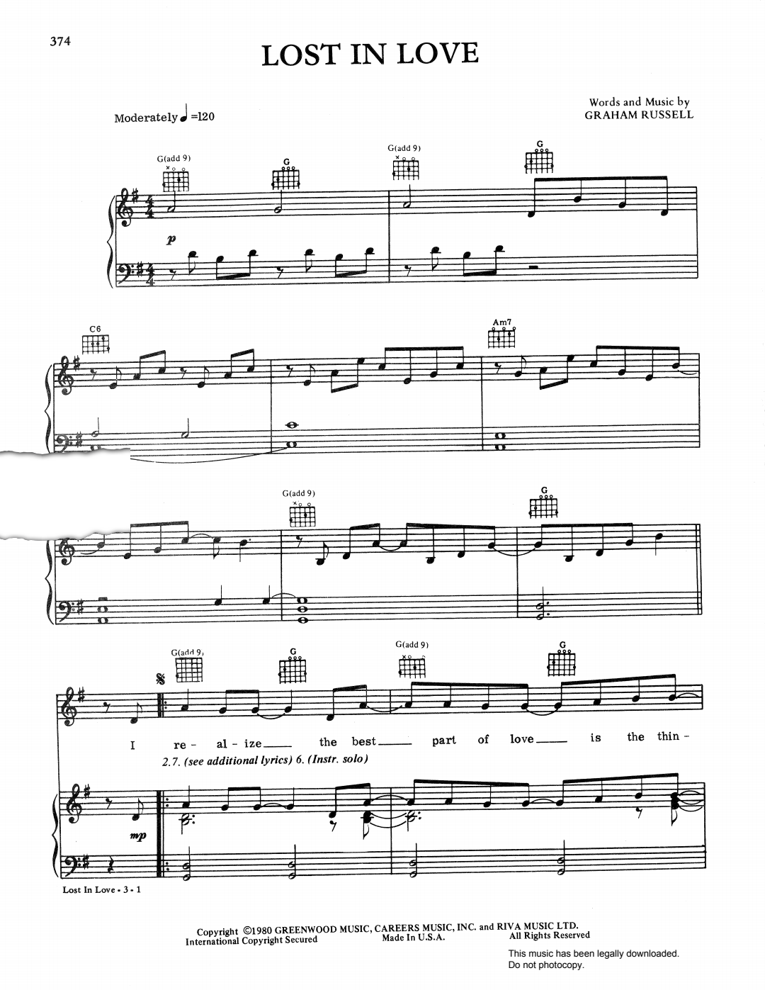 Produktgalerie: Seite 1 von 1 Lost In Love, Air Supply, Gesang, Gitarre, Klavier