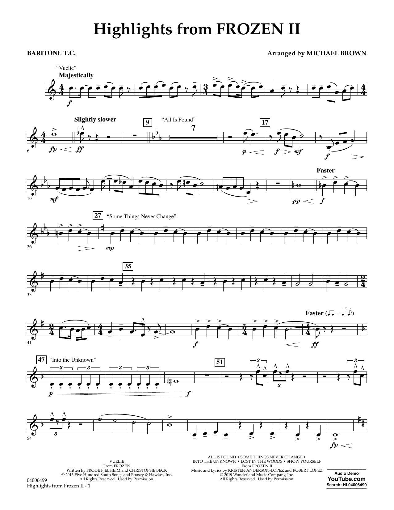 Produktbild zu: Highlights from Disney's Frozen 2 (arr. Michael Brown) - Baritone T.C.