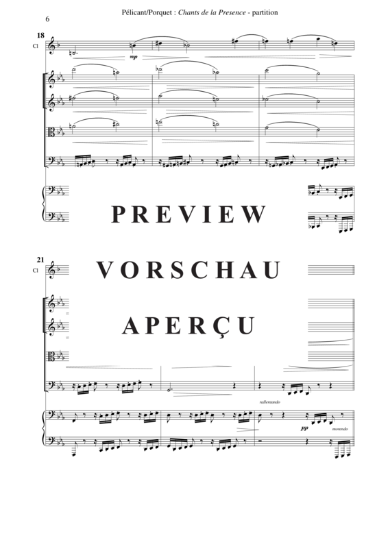 Product gallery: Page 9 of 21 Chants de la Présence , , (Mixed ensemble for soprano, clarinet in Bb + string quartet, piano)