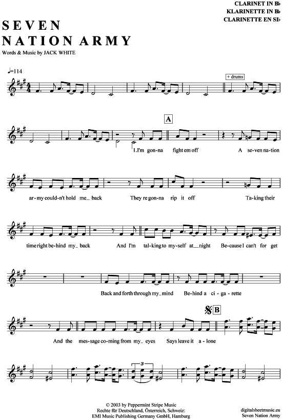 Product gallery: Page 1 of 4 Seven Nation Army , White Stripes, Clarinet in B-flat