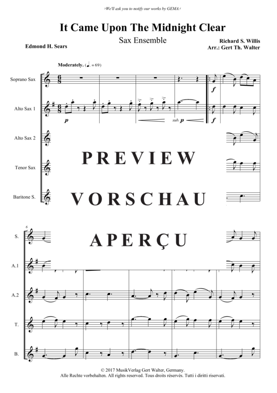 Produktgalerie: Seite 2 von 3 It Came Upon The Midnight Clear , , (Saxophon Quintett SAATB)