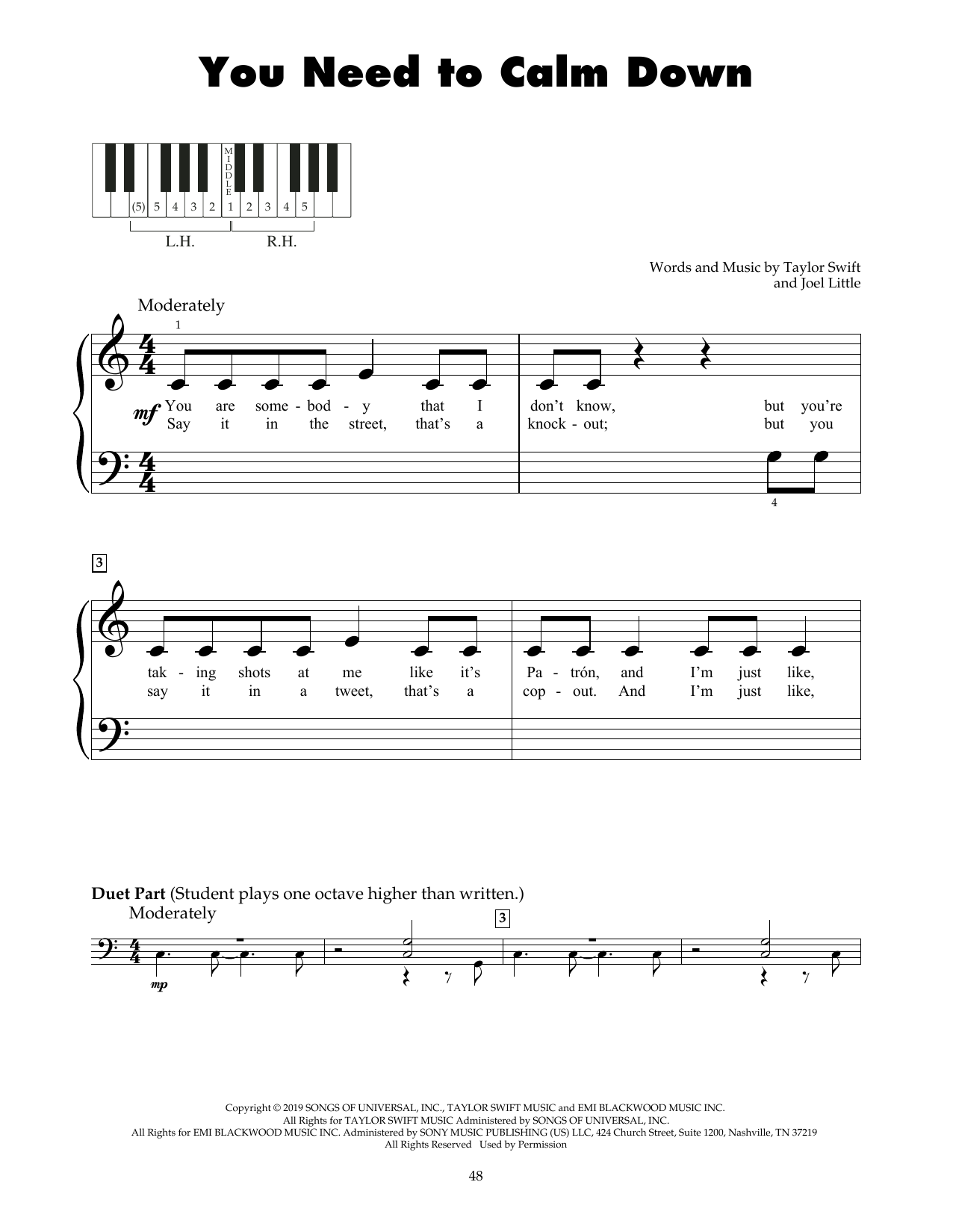 Produktgalerie: Seite 1 von 1 You Need To Calm Down, Taylor Swift, Klavier