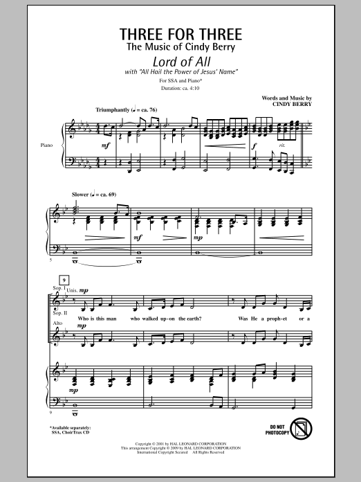 Product gallery: Page 1 of 1 Three For Three - Three Songs For Three Parts - Volume 1, Cindy Berry