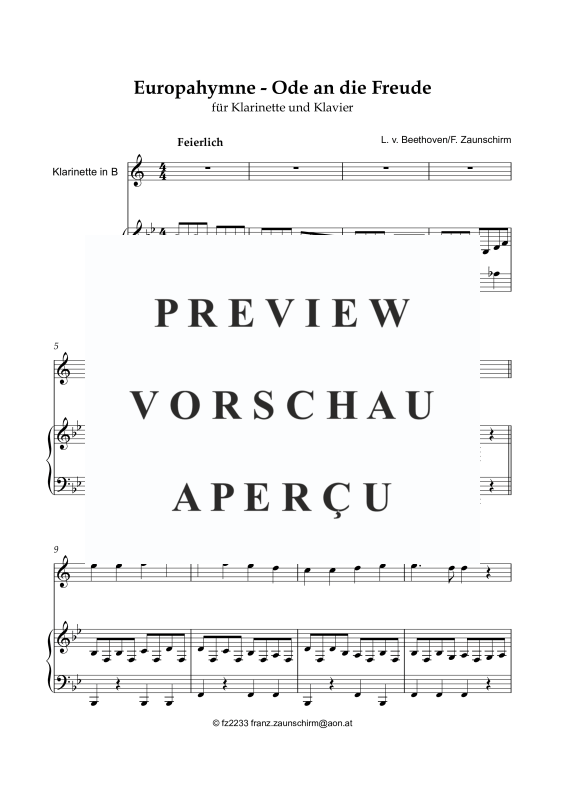 Product gallery: Page 2 of 8 Europhymne - Ode an die Freude, , Clarinet In Bb and Piano