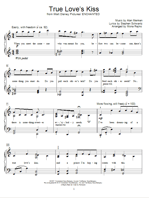 Product picture to: True Love's Kiss (from Enchanted) (arr. Mona Rejino)