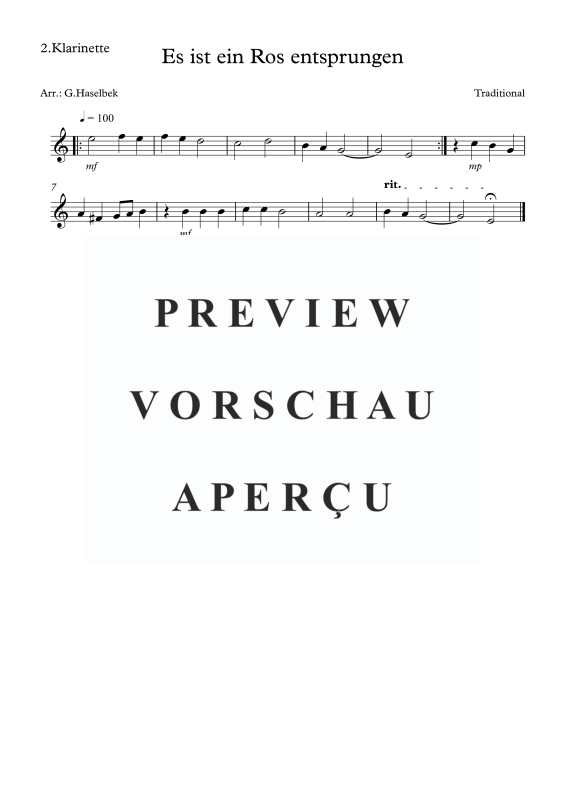 Produktgalerie: Seite 4 von 6 Es ist ein Ros entsprungen, , Klarinettenquartett