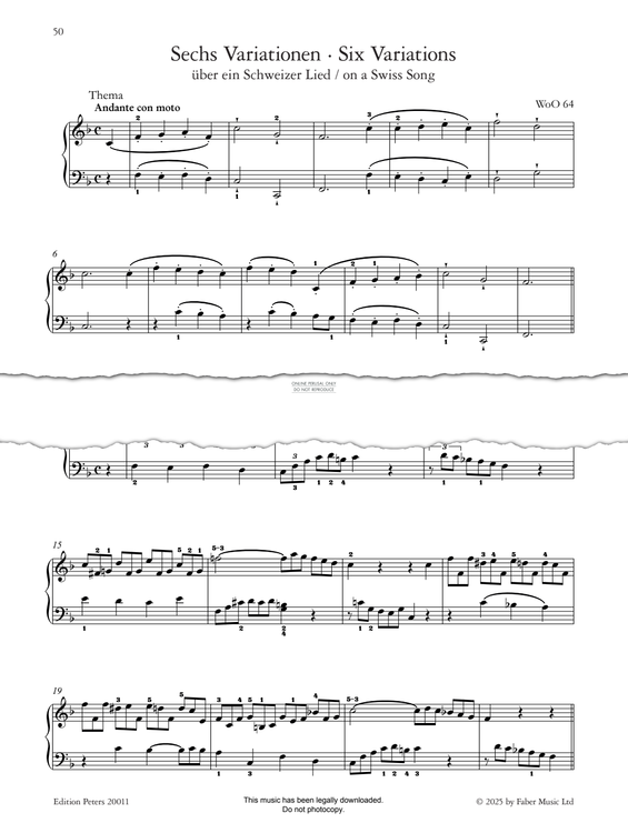 Produktgalerie: Seite 1 von 1 Six Variations on a Swiss Song, WoO 64, Ludwig van Beethoven, Klavier