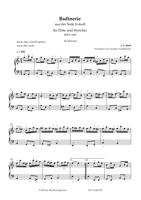 Product picture to: Badinerie - aus der Suite h-moll für Flöte und Streicher BWV 1067Johann Sebastian Bach