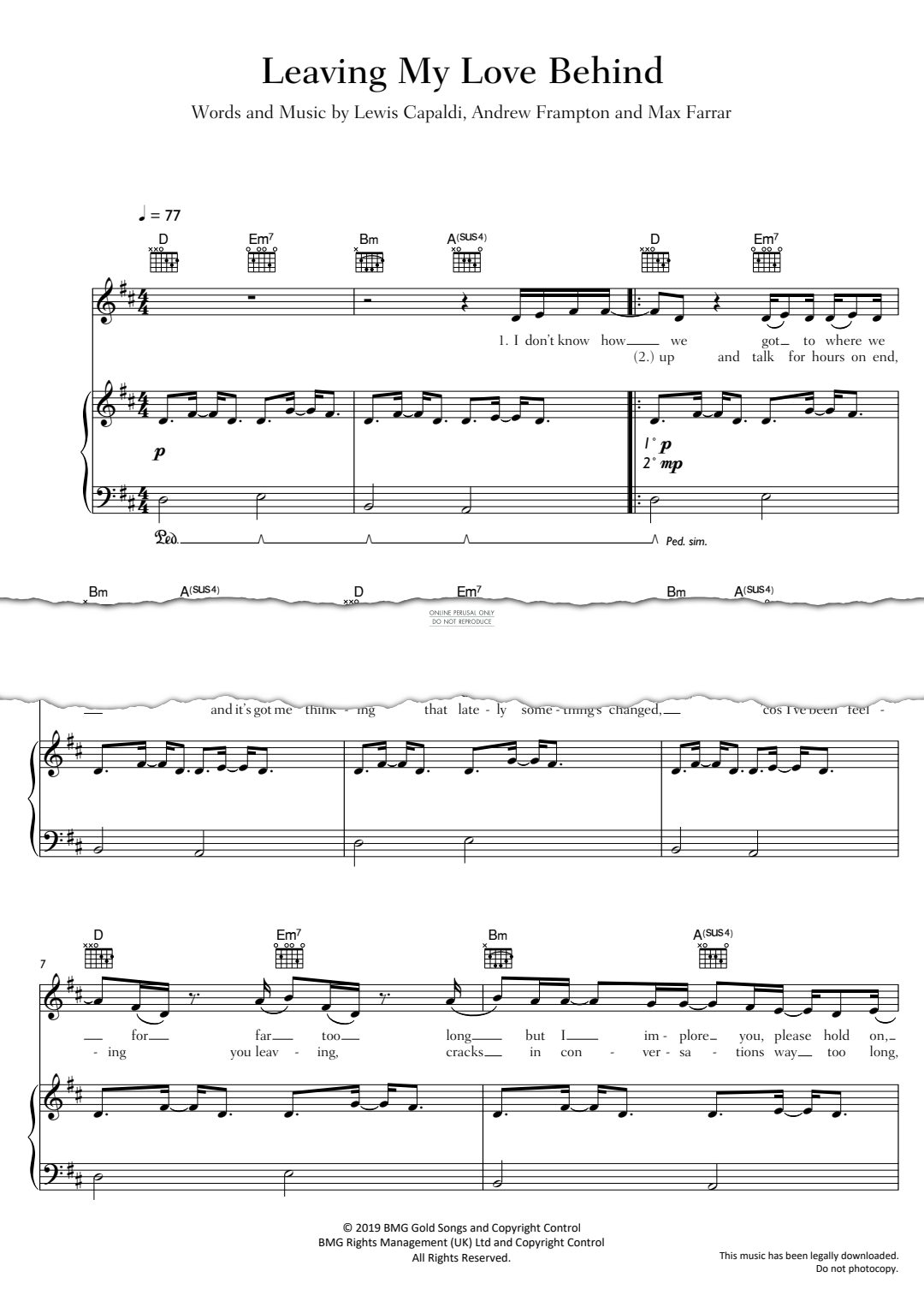 Produktgalerie: Seite 1 von 1 Leaving My Love Behind, Lewis Capaldi, Gesang, Gitarre, Klavier