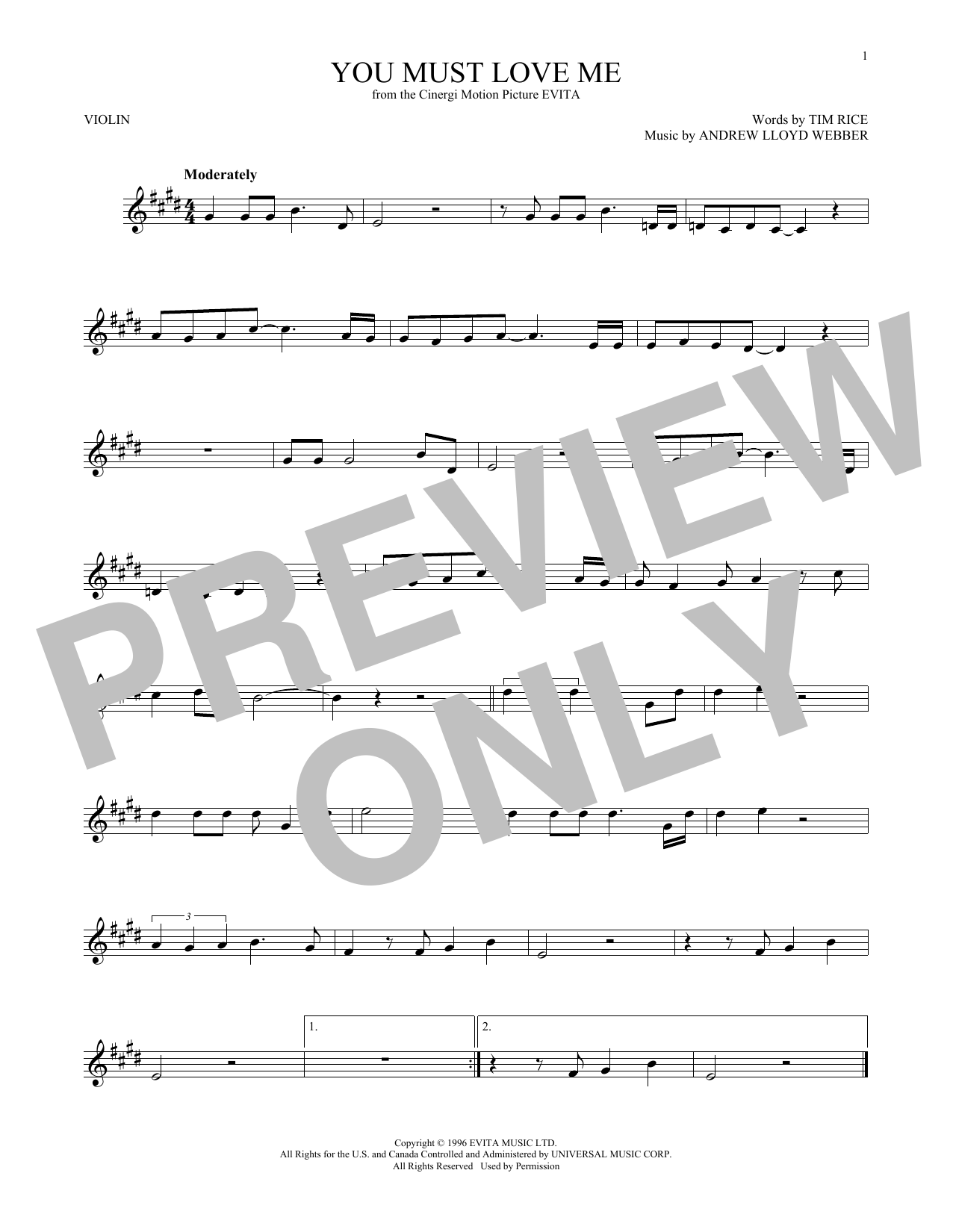 Product gallery: Page 1 of 1 You Must Love Me (from Evita), Andrew Lloyd Webber