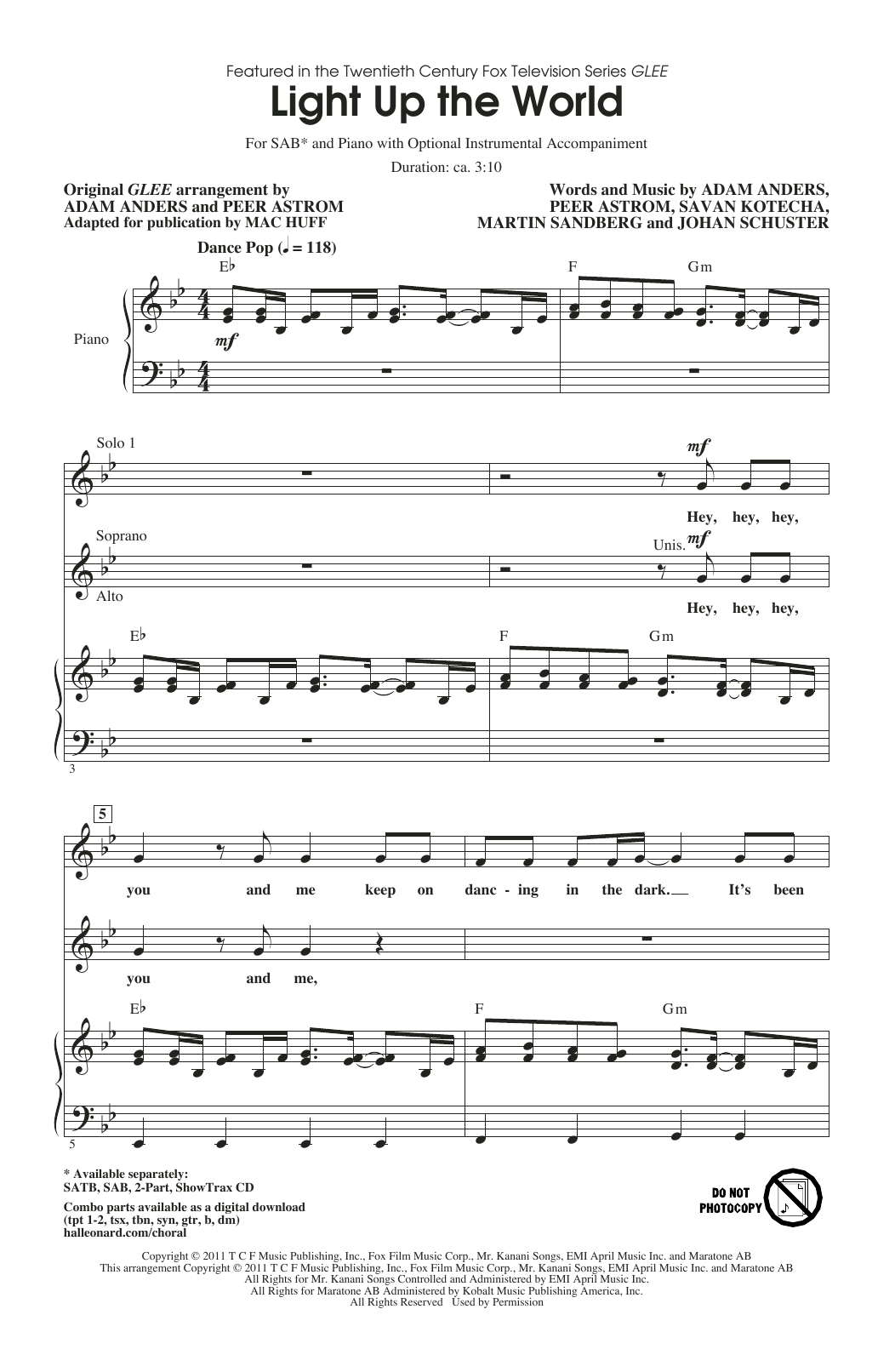 Produktbild zu: Light Up The World (from Glee) (ed. Mac Huff)