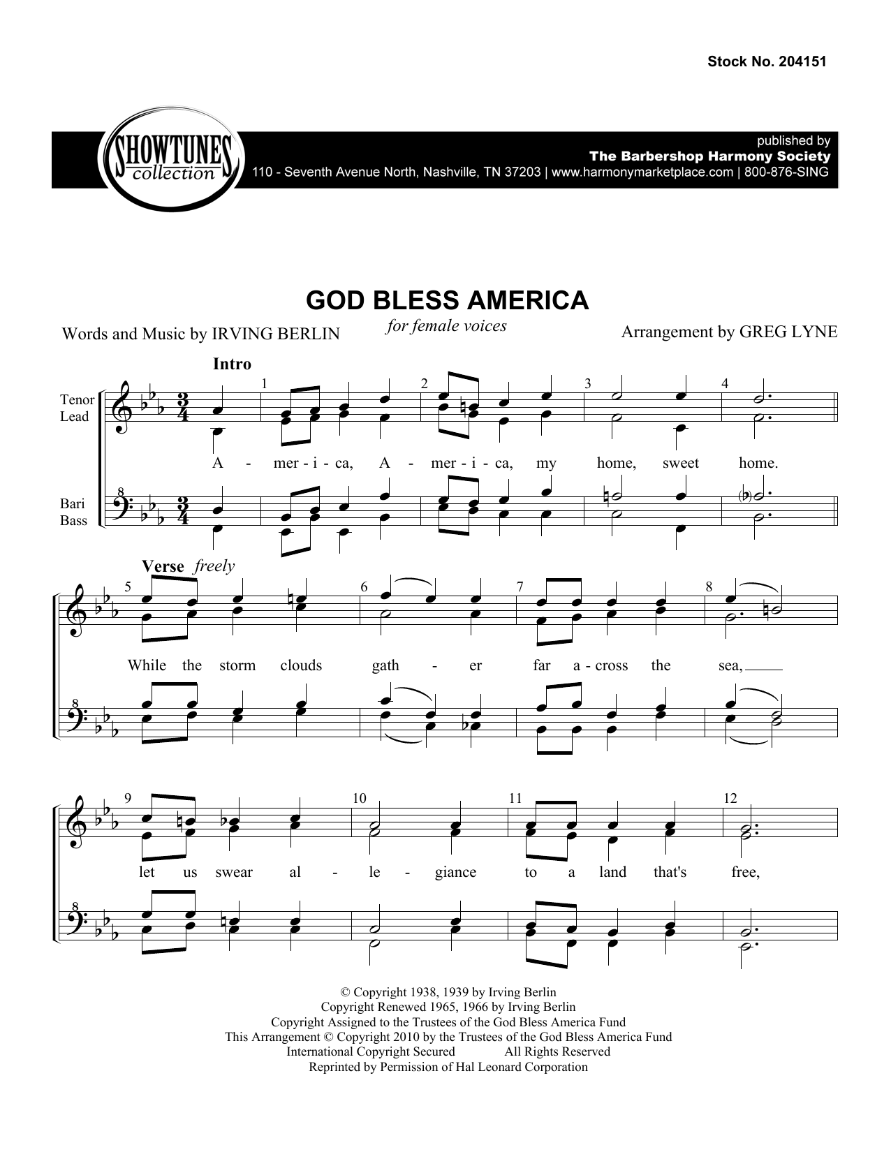 Product gallery: Page 1 of 1 God Bless America (arr. Greg Lyne), Irving Berlin