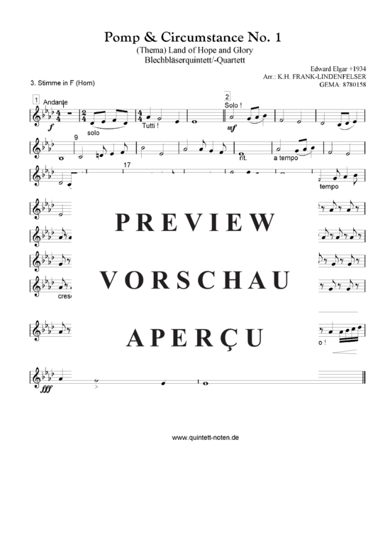 Produktgalerie: Seite 14 von 20 Thema aus Pomp and Circumstance No. 1 Quintett, variable Besetzung, , 