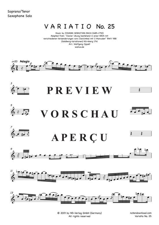 Product gallery: Page 6 of 9 Variatio Nr. 25 (Goldberg-Variationen) , ,  (soprano saxophone + piano/organ)