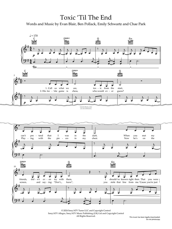 Produktgalerie: Seite 1 von 1 Toxic Till The End, Rosé, Gesang, Gitarre, Klavier