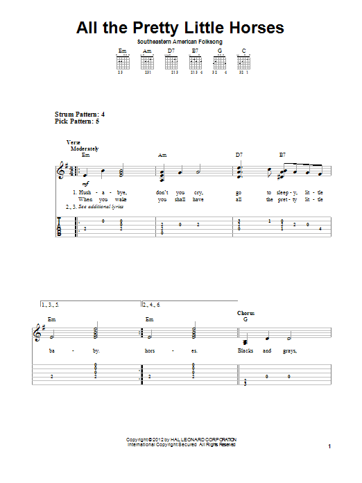 Product gallery: Page 1 of 1 All The Pretty Little Horses, Southeastern American Folksong