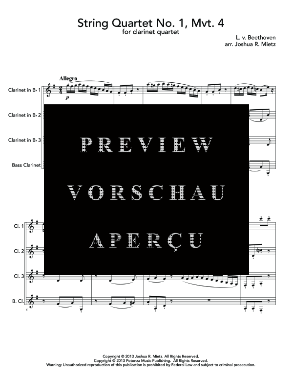 Product gallery: Page 5 of 11 String Quartet No. 1, Mvt. 4, , (Clarinet Quartet)