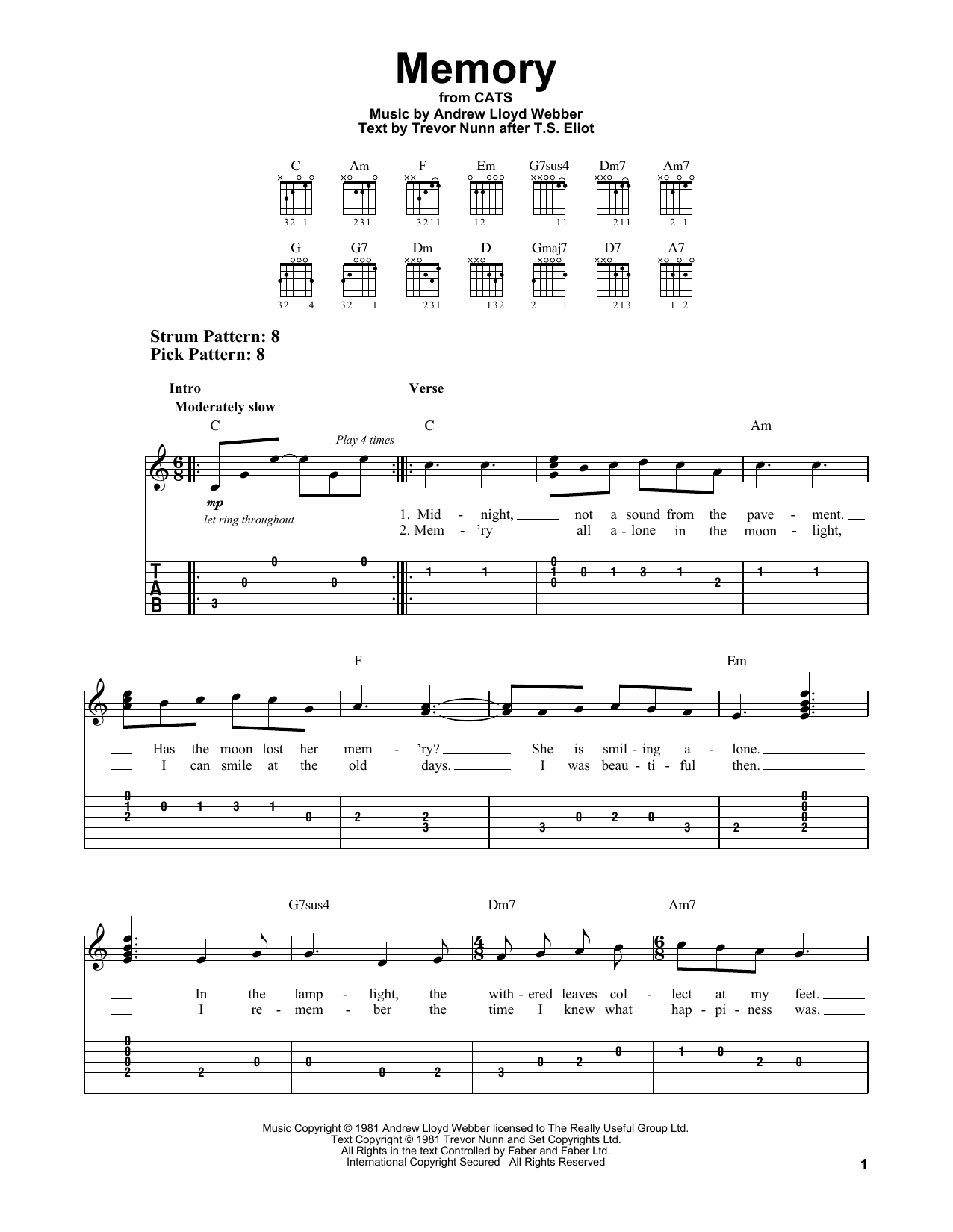 Product gallery: Page 1 of 1 Memory (from Cats), Andrew Lloyd Webber