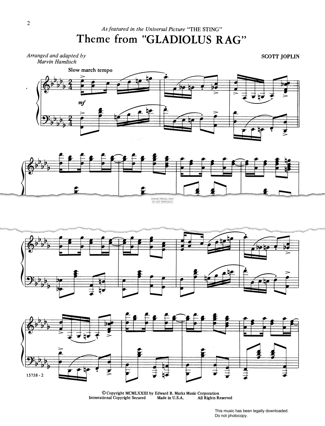 gallery: Theme from 'Gladiolus Rag', Scott Joplin, Klavier