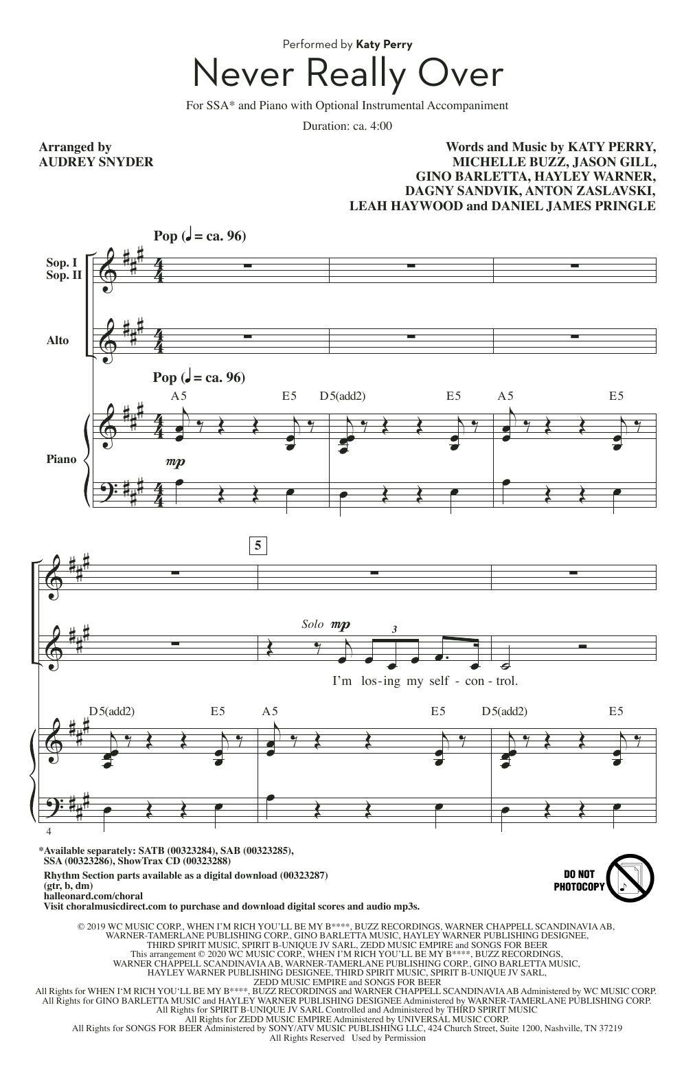Produktgalerie: Seite 1 von 1 Never Really Over (arr. Audrey Snyder), Katy Perry, Chor