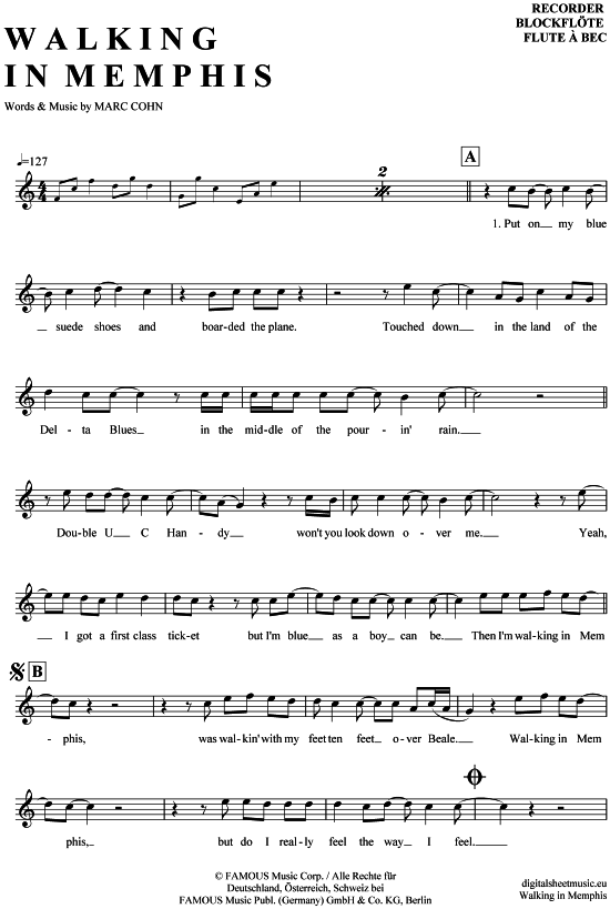 Product gallery: Page 1 of 4 Walking in Memphis , Cohn, Marc, (recorder)