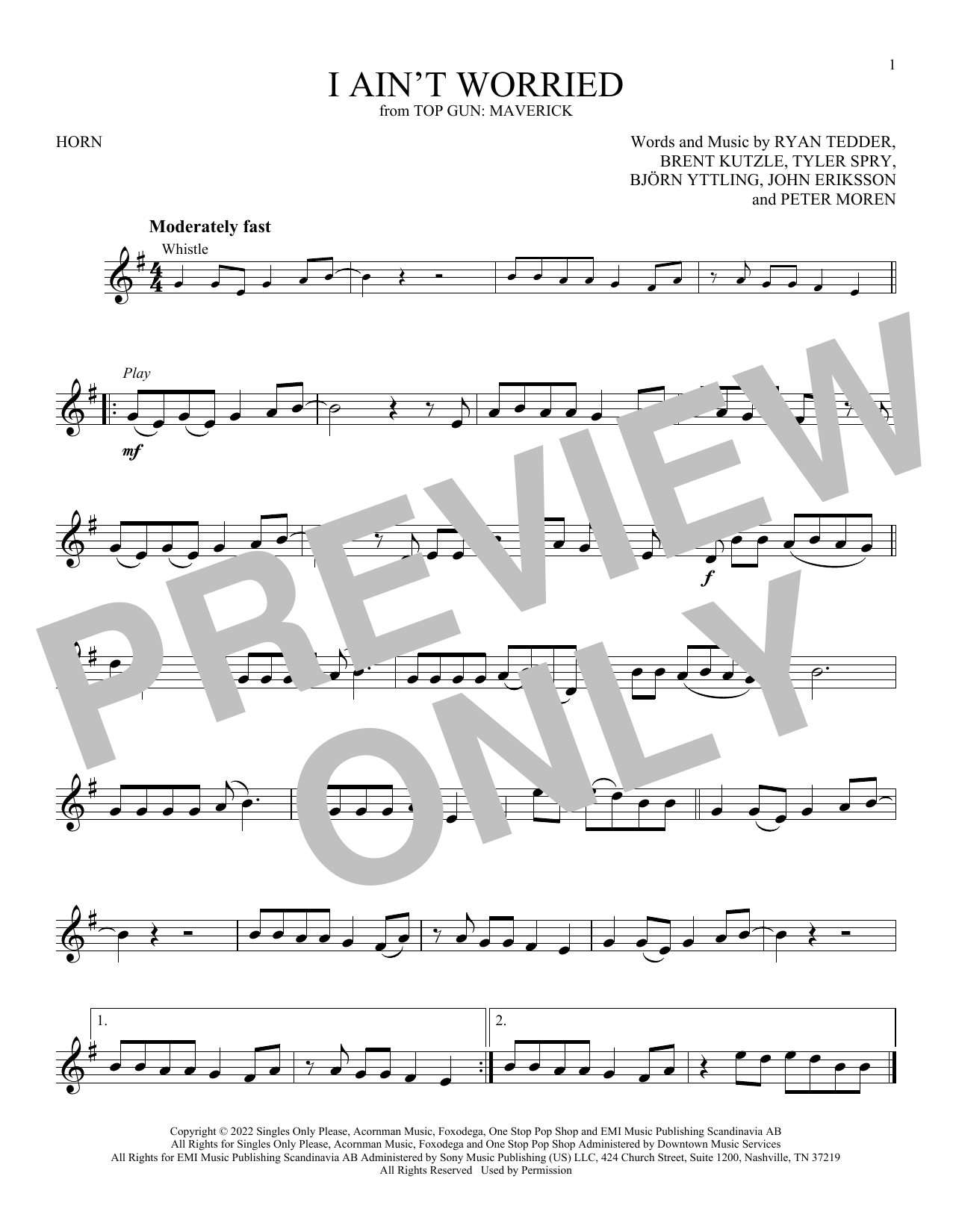 Produktgalerie: Seite 1 von 1 I Ain't Worried (from Top Gun: Maverick), OneRepublic, Horn