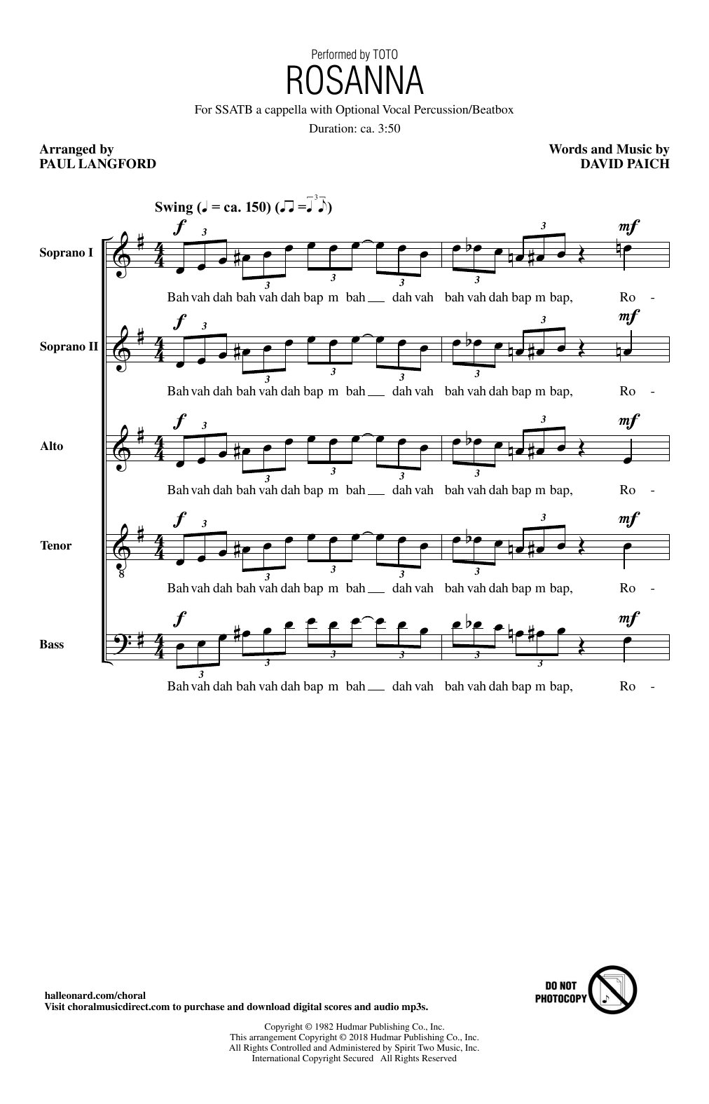 Produktbild zu: Rosanna (arr. Paul Langford)