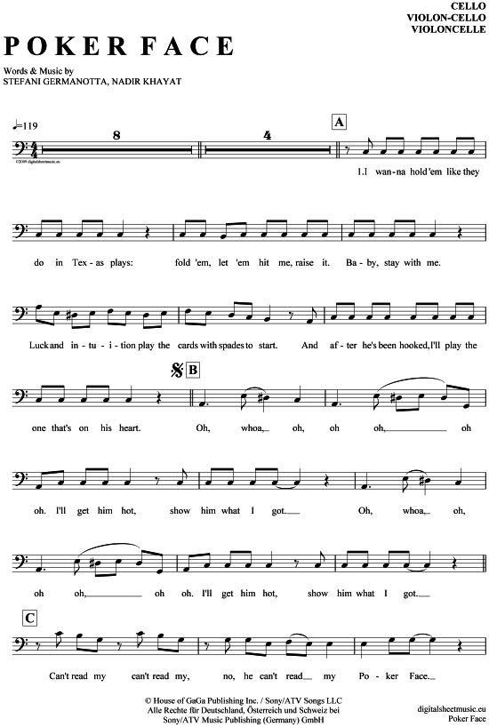 Produktgalerie: Seite 1 von 4 Poker Face , Lady GaGa, (Violon-Cello)