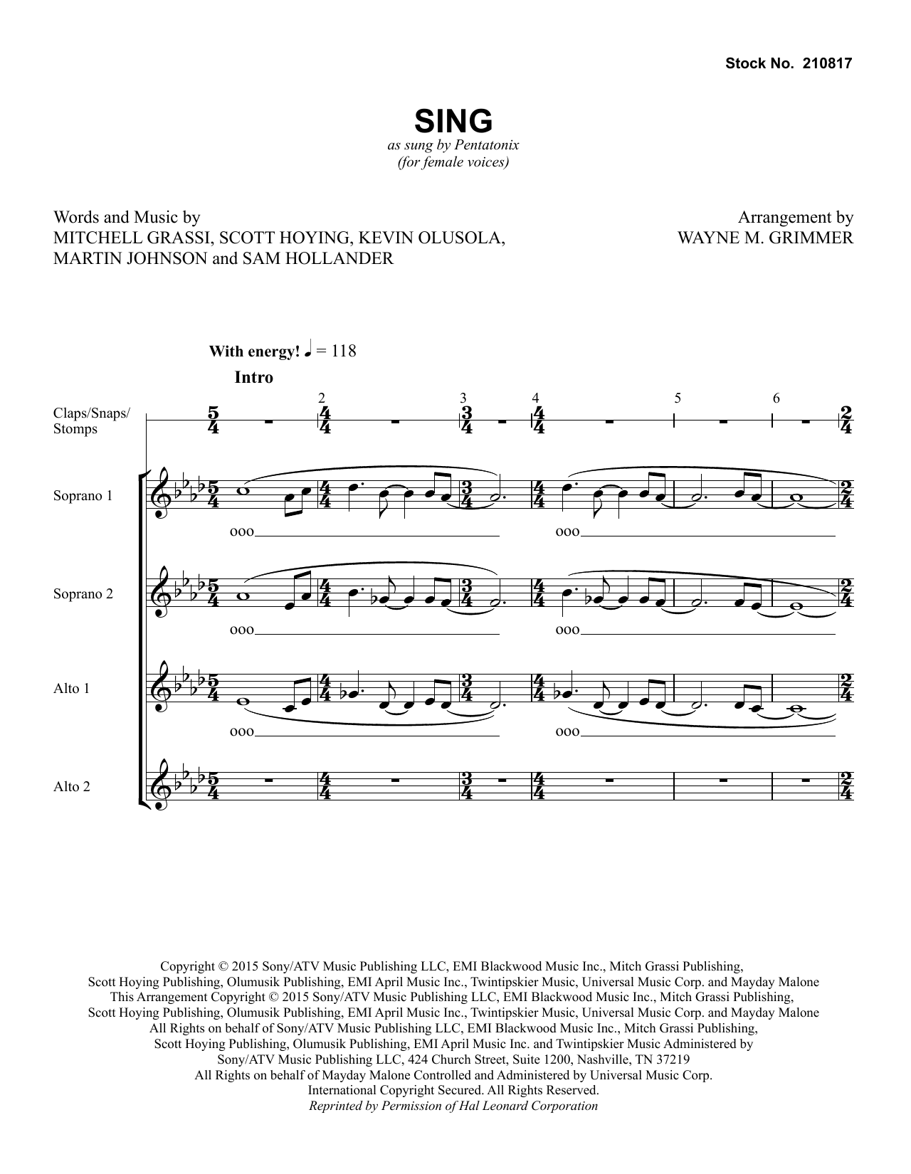 Produktgalerie: Seite 1 von 1 Sing (arr. Wayne Grimmer), Pentatonix, Chor