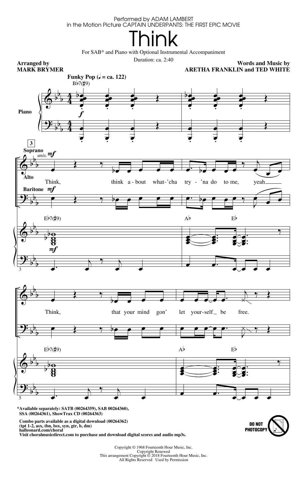 Produktbild zu: Think (from Captain Underpants: The First Epic Movie) (Arr. Mark Brymer)