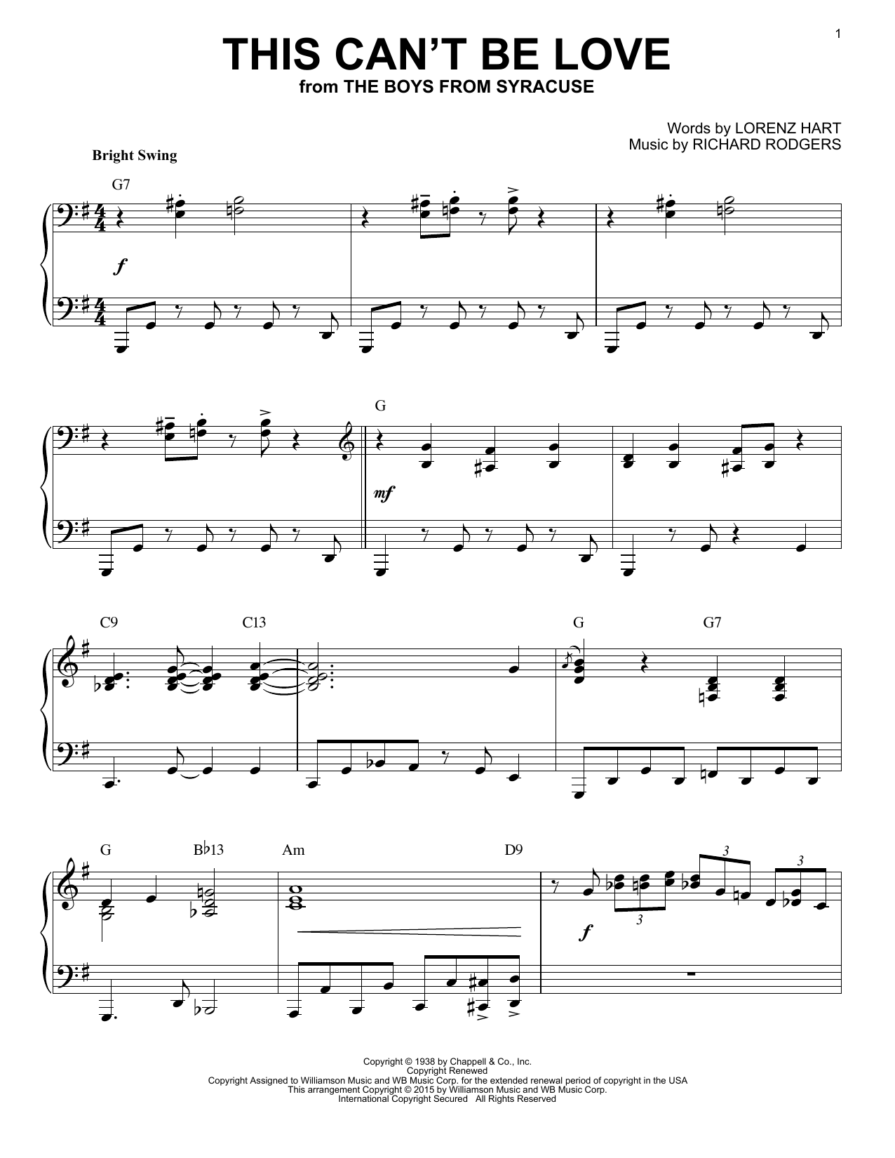 Produktbild zu: This Can't Be Love [Jazz version] (arr. Brent Edstrom)